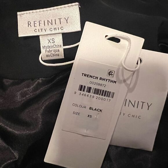 Refinity Women's Tranch Rhythm Trench Coat Black Extra Small Plus Size 16 NWT - Picture 7 of 9